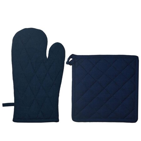 Dunroven House Dunroven House ORK104MP-N Quilted Oven Mitt & Potholder Set; Navy ORK104MP-N